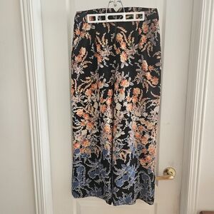 BCBGMaxAzria Black Wide-Leg Pants with Orange, Cream and Blue Floral Print